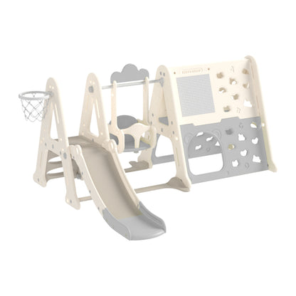 126cm H 8-in-1 Toddler Swing and Slide Set， with Whiteboard and Building Block Baseplate