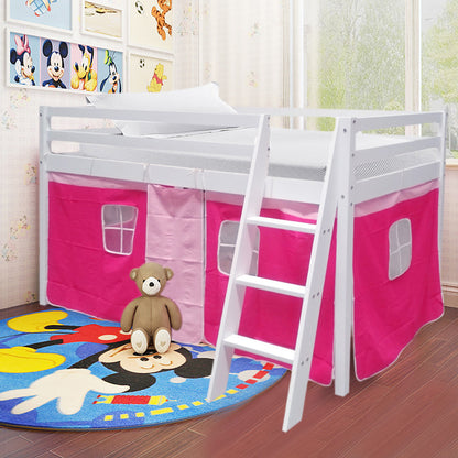 198cm W x 98cm D Toddler  Pine Wood High Bed, with Curtain