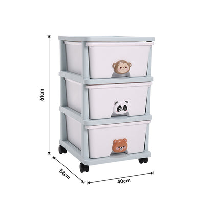 40 cm W  x 61 cm H 3-Tier Cute Animal Storage Rack, with Wheels