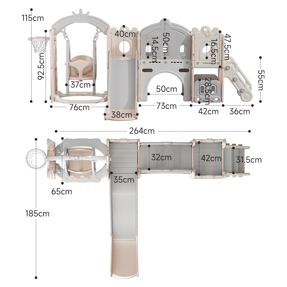 115cm H 3-in-1 Toddler Swing and Slide Playset, with Basketball Hoop