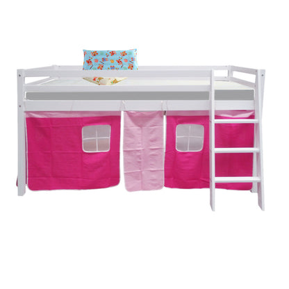 198cm W x 98cm D Toddler  Pine Wood High Bed, with Curtain