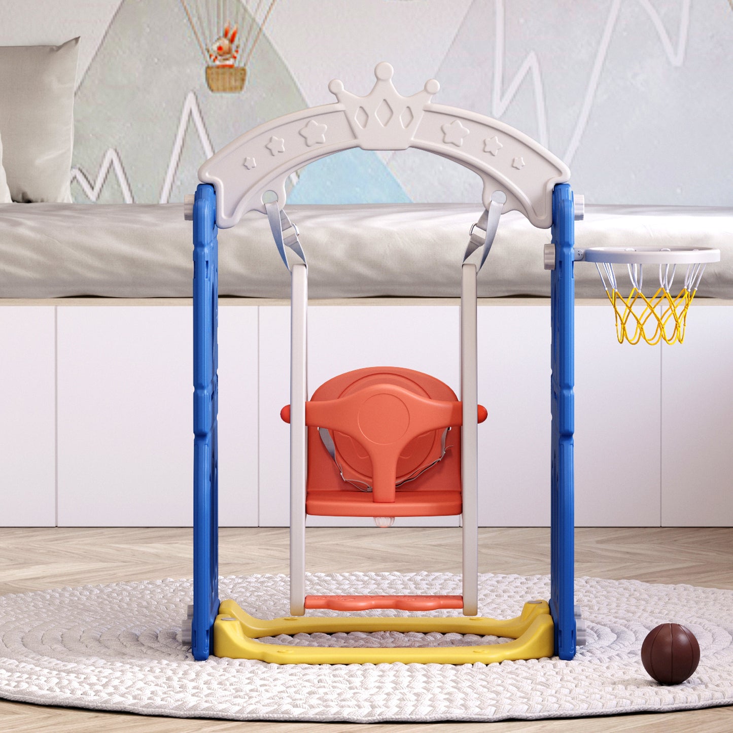 120cm H Toddler Swing with Basketball Hoop，In Door or Out Door