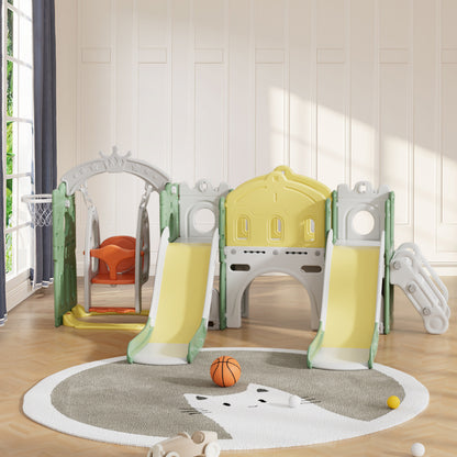 131cm H Toddler Swing and 2 Slides Playset, with Basketball Hoop