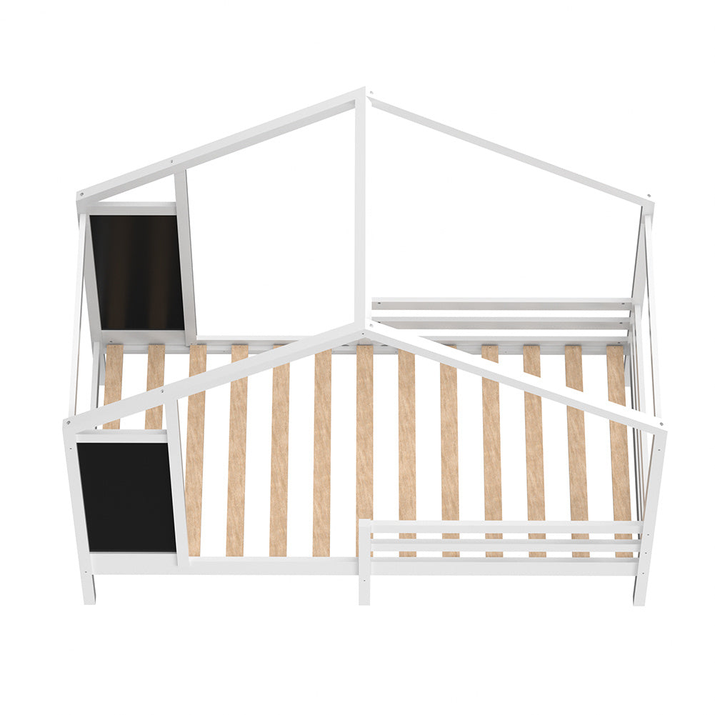 197cm W x 97cm D Kid’s Bed with House Frame Pine Wood, with Blackboard