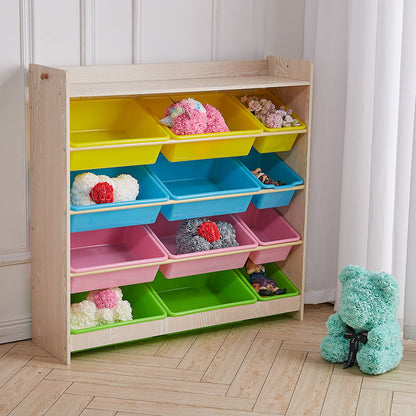 101cm W x 100 cm H 4 Tier Plastic Toy Storage Organizer with 12 Removable Bins