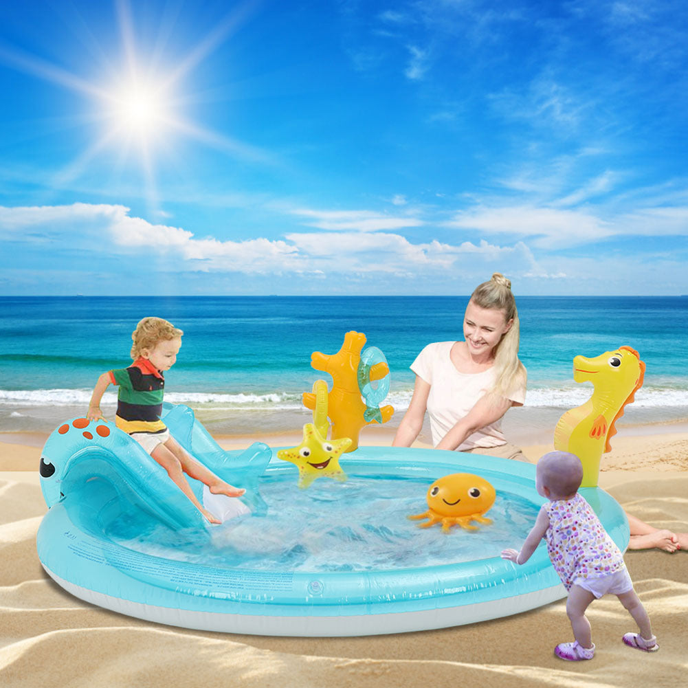 200cm W x 152cm D Children's Inflatable Play Centre Wading Pool with Slide, Garden  or Backyard