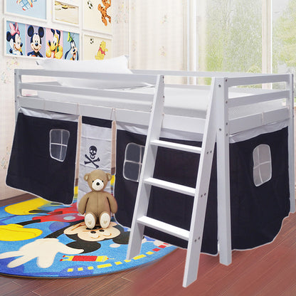 198cm W x 98cm D Toddler  Pine Wood High Bed, with Curtain