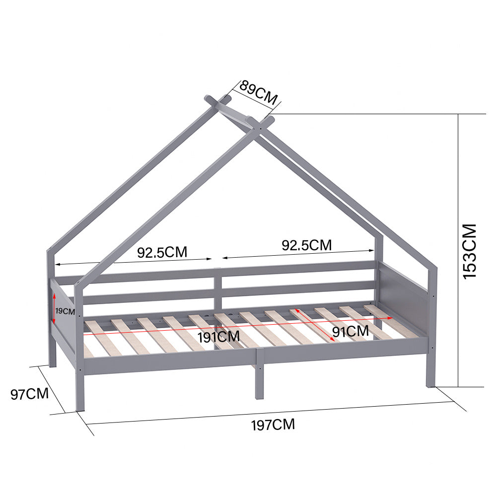 197cm W x 97cm D Kid’s Bed with House Frame Pine Wood