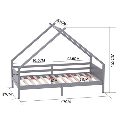 197cm W x 97cm D Kid’s Bed with House Frame Pine Wood