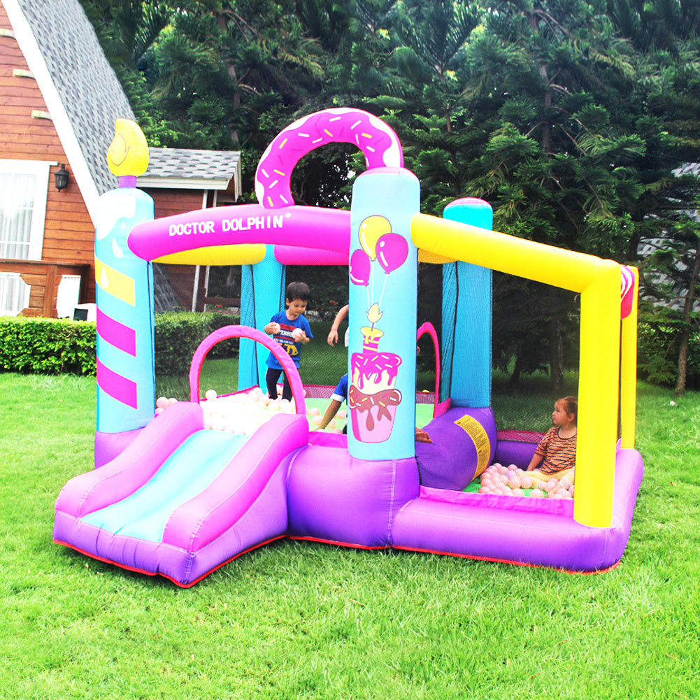 290cm W x 220cm HKids Large Inflatable Donut Bouncy Castle, with Slide and Ball Pit