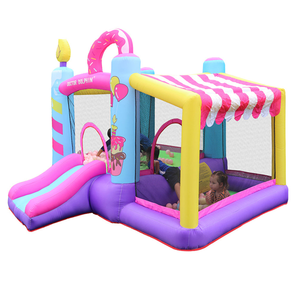 290cm W x 220cm HKids Large Inflatable Donut Bouncy Castle, with Slide and Ball Pit