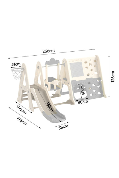 126cm H 8-in-1 Toddler Swing and Slide Set， with Whiteboard and Building Block Baseplate