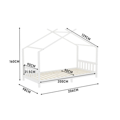 200cm W x 90cm D Nordic Pine Wood House Single Bed Frame with Roof for Toddler Kids